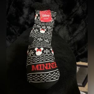 Disney Mickey Minnie Mouse Fuzz Sherpa Lined No-Slip Slipper Socks 9-11